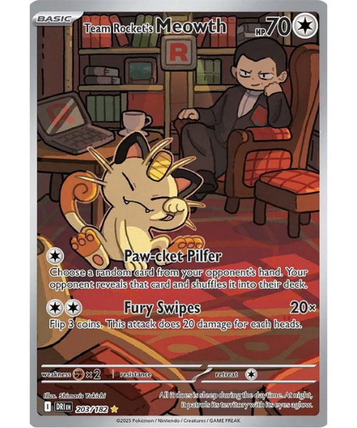 Scarlet & Violet - Destined Rivals 203/182 - Team Rocket's Meowth [Illustration Rare]